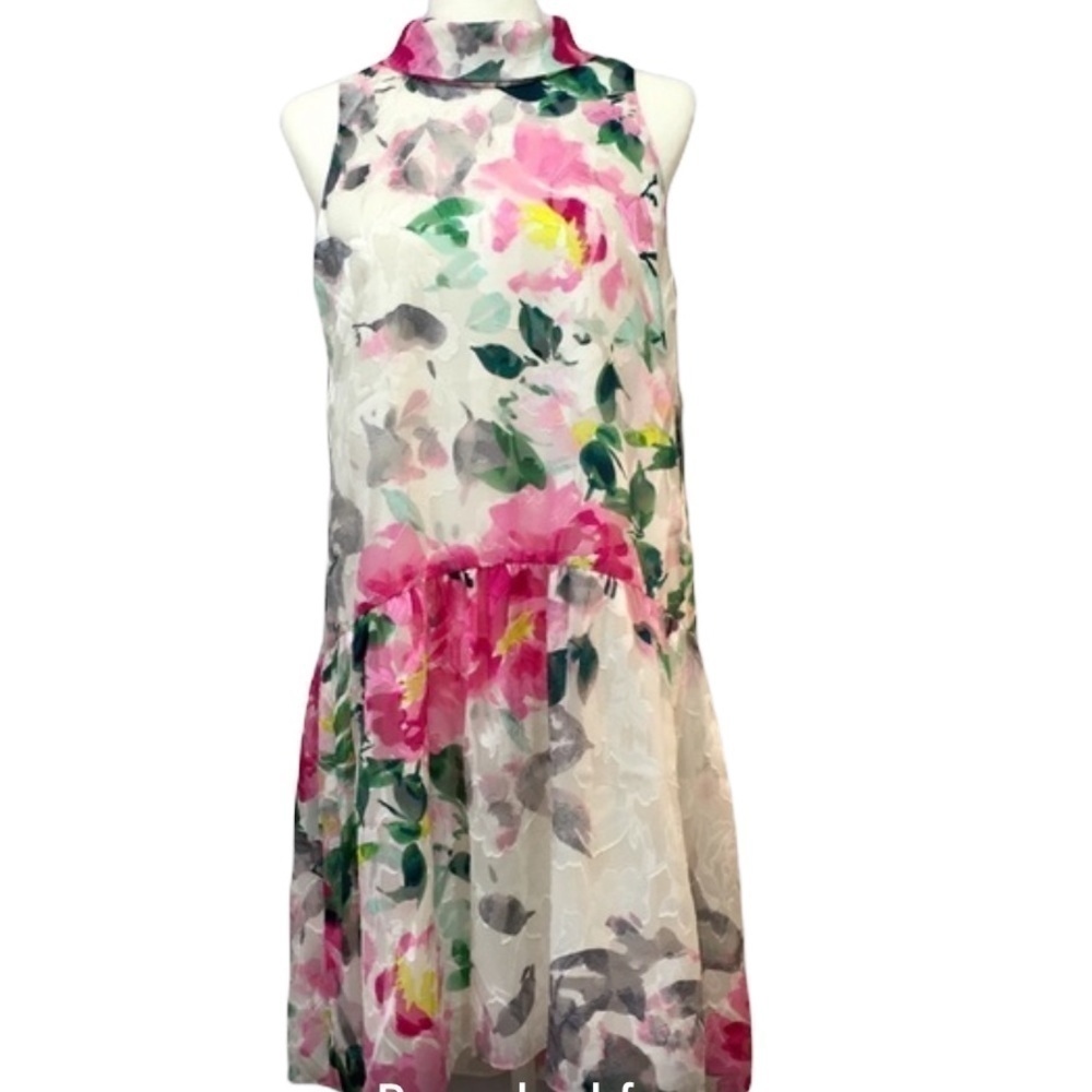 Eliza J Crepe de Chine Pink Dropped Waist Dress Open Back Subtle High Low Sz 10 - Picture 3 of 9